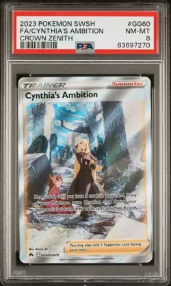 2023 POKEMON SWORD & SHIELD CROWN ZENITH #GG60 FULL ART CYNTHIA'S AMBITION PSA 8 - Image 1