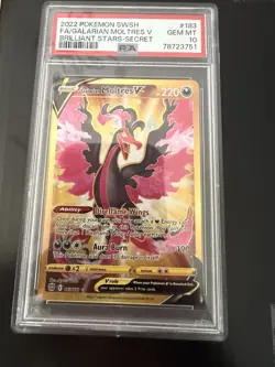 Pokemon PSA 10 Galarian Moltres V Secret Rare Full Art Holo 183/172 2022 - Image 1