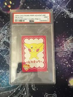 Japanese Pokemon 1999 Ciao Pipipi Adventure Fortune Card Pikachu Pink A PSA 9 - Image 1