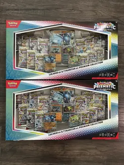 POKEMON PRISMATIC EVOLUTIONS LUCARIO & TYRANITAR PREMIUM COLLECTION LOT OF 2! - Image 1