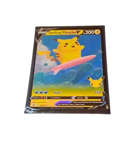 Surfing Pikachu V - 008/025 - Pokemon Celebrations Sword & Shield Rare Card NM - Image 1