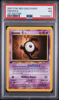 Card PSA NEAR MINT 7 2001 POKEMON NEO DISCOVERY 67 UNOWN E 1ST EDITION - Image 1