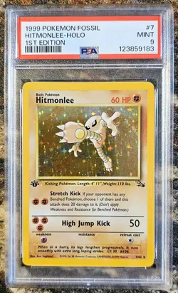 1999 Pokemon Fossil 1st Edition Hitmonlee 7 Holo PSA 9 MINT - Image 1