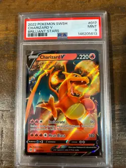 POKEMON 2022 Brilliant Stars CHARIZARD V #017 PSA 9 Mint RARE - Image 1
