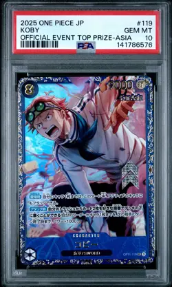 2025 ONE PIECE JAPANESE PROMOS OFFICIAL EVENT TOP PRIZE-ASIA #119 KOBY PSA 10 - Image 1