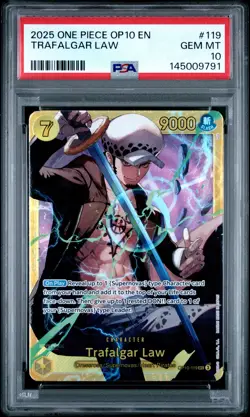 2025 ONE PIECE OP10-ROYAL BLOOD #119 TRAFALGAR LAW PSA 10 - Image 1