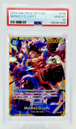 MONKEY D. LUFFY PSA 10 2025 ONE PIECE OP11 EN #118 GEM MINT ENGLISH - Image 1