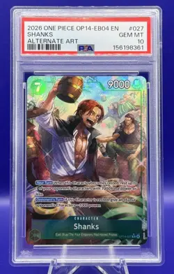 One Piece Shanks Alt Art OP14-027 The Azure Sea's Seven Foil PSA 10 Gem Mint - Image 1
