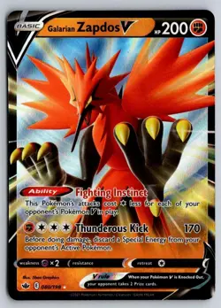Galarian Zapdos V 080/198 Holo V Rare Chilling Reign Pokemon Near Mint - Image 1