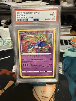 2020 Pokemon SwSH Vivid Voltage #082 Zacian Amazing Rare Holo PSA 9 Mint - Image 1