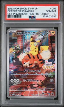 2023 POKEMON JAPANESE SV-P PROMO #098 DETECTIVE PIKACHU PSA 10 - Image 1