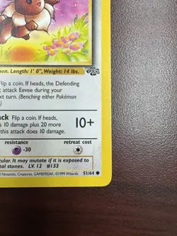 1st Edition Eevee 51/64 Jungle Set Rare Vintage 1999 Pokemon Card LP - Image 5