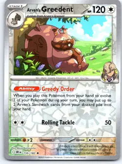 Arven's Greedent 159/182 Rare Destined Rivals Pokemon Reverse Holo NM - Image 1
