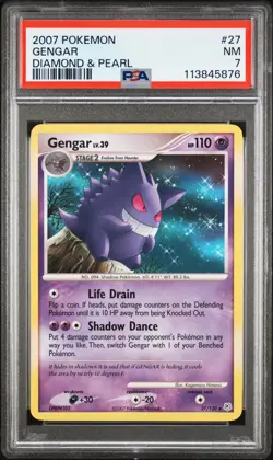 PSA 7 Graded Pokemon Card Gengar Lv. 39 Diamond & Pearl 27/130 2007 Pop 39 Rare - Image 1