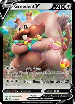 Greedent V 217/264 Ultra Rare Holo SWSH08: Fusion Strike Pokemon Card - Image 1