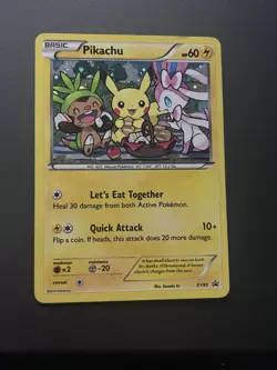 Pokemon XY Black Star Promo XY95 Pikachu ( Sylveon + Chespin ) Holo LP Card - Image 1
