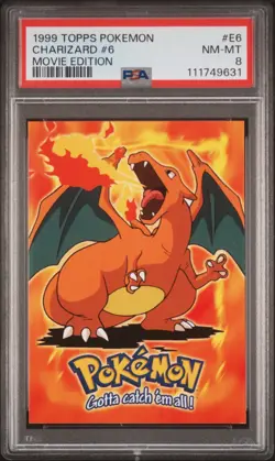 1999 TOPPS POKEMON CHARIZARD #6 MOVIE EDITION (1st PRINT BLUE LOGO) - PSA 8 - Image 1
