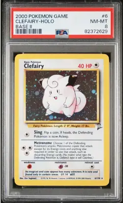 Pokemon Clefairy #6 Holo Rare, Base Set 2, Wizards Of The Coast, PSA 8!!! - Image 1