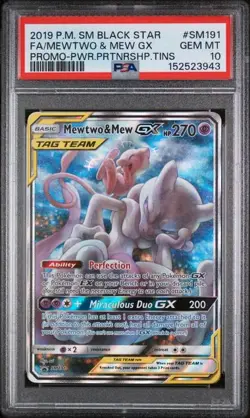 Pokemon Mewtwo & Mew GX Power Partnership Tin Promo #SM191 PSA 10 Gem Mint - Image 1