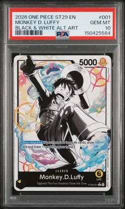 2025 ONE PIECE ST29 #001 EGGHEAD B&W MONKEY D. LUFFY LEADER PARALLEL PSA 10 - Image 1
