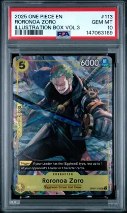 2025 ONE PIECE ILLUSTRATION BOX VOL 3 PROMO #113 RORONOA ZORO PSA 10 GEM MINT - Image 1