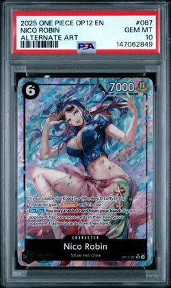 2025 ONE PIECE OP12 087 LEGACY OF THE MASTER NICO ROBIN ALT ART PSA 10 GEM MINT - Image 1
