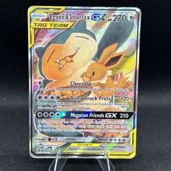 DAMAGED Eevee & Snorlax GX Tag Team Promo Holo SM169 Pokemon TCG - Image 1