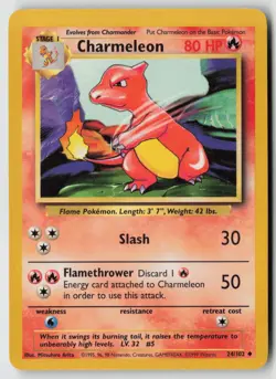 Charmeleon 24/102 Uncommon Base Set Unlimited Pokemon Lightly Played - Image 1