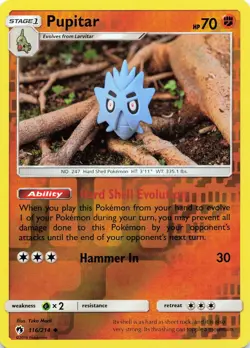 POKEMON Pupitar #116/214 Reverse Holo SM - Lost Thunder NM - Image 1