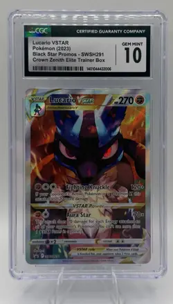 Lucario VSTAR CGC Gem Mint 10 Crown Zenith ETB Promo SWSH291 *light scuff marks* - Image 1