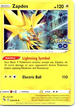Zapdos 029/078 Holo Rare Pokemon GO Pokemon Holo Near Mint - Image 1