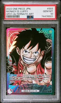 ONE PIECE CARD GAME ROMANCE DAWN JAPANESE MONKEY D LUFFY ALT ART OP01-003 PSA 10 - Image 1