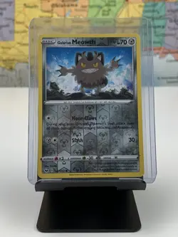 SHIPS SAME DAY Pokemon Card NM/M Galarian Meowth 127/202 Rev Holo Metal Type - Image 1