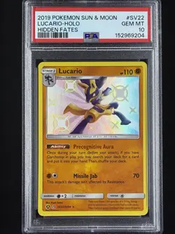 Pokemon Card PSA 10 Shiny Lucario SV22/SV94 Hidden Fates - Image 1