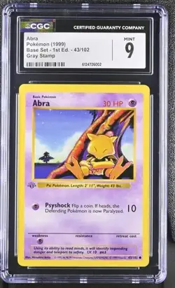 1999 Pokemon Base Set Abra Gray Stamp 43/102 1st Edition CGC 9 #43/102 - Image 1