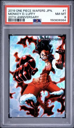 PSA 8 2019 ONE PIECE WAFERS JAPANESE 20TH ANNIVERSARY 1 MONKEY D. LUFFY - Image 1