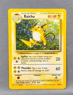 MP+ Raichu 14/102 Holo Rare Base Set Unlimited WotC Pokemon 1999 Ken Sugimori - Image 1