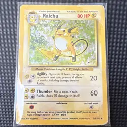 Pokemon TCG Raichu Base Set 14/102 Holo Rare 80 HP Stage 1 Thunder Type Card - Image 1