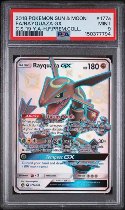 2018 POKEMON SUN & MOON CELESTIAL STORM #177A FULL ART/RAYQUAZA GX PSA 9 - Image 1