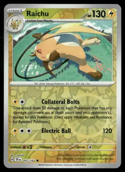Raichu 052/162 Common Temporal Forces Pokemon Reverse Holo Near Mint - Image 1