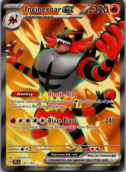 Incineroar ex 187/162 Ultra Rare Temporal Forces Pokemon Holo Near Mint - Image 1