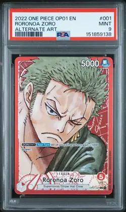 Bandai One Piece Roronoa Zoro OP01-001 Romance Dawn Leader Alt Art Foil PSA 9 - Image 1