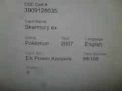 CGC 9 Mint Skarmory Ex 98/108 Ex Power Keepers Holo Rare Pokemon Card - Image 4