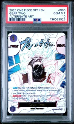 PSA 10 – 2025 ONE PIECE OP11-A FIST OF DIVINE SPEED 080 GEAR TWO ALT ART (EN) - Image 1