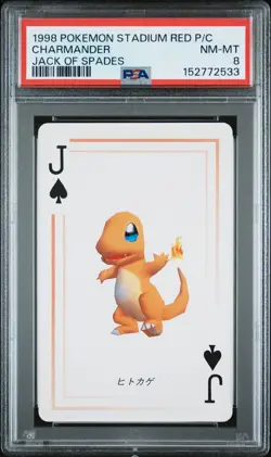 1998 POKEMON STADIUM RED VERSION PLAYING CARDS JACK OF SPADES CHARMANDER PSA 8 - Image 1