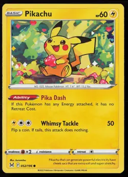 Pikachu 052/196 Common Lost Origin Pokemon Near Mint - Image 1