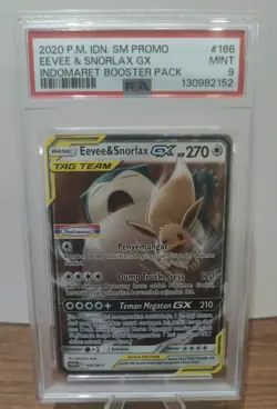Eevee & Snorlax GX 166 | Pokemon Indomaret Stamped Promo Indonesian PSA 9 MINT - Image 1