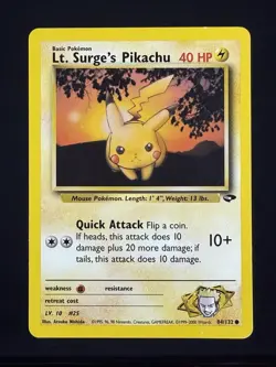 Pokemon Lt. Surge's Pikachu 84/132 Gym Challenge DMG - Image 1