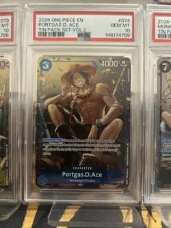 Luffy P-075 Ace And Sabo English Promo Tin Set Vol 2 Complete Set PSA 10 Serial - Image 3