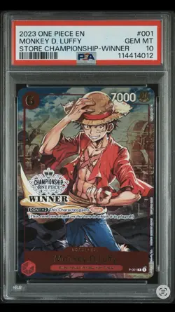 2023 ONE PIECE PROMOS STORE CHAMP-WINNER #001 MONKEY D. LUFFY PSA 10 (POP 309) - Image 1